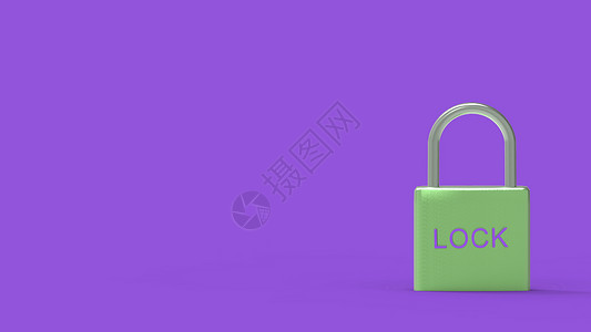 挂锁 紫色背景金属上带有“锁”字样的绿色挂锁 在线安全 安全的个人在线隐私安全 3d 渲染孤立插图 高清背景图片