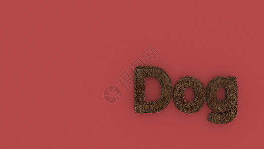 小奶狗字体狗-红色背景上的 3d 字棕色 呈现毛茸茸的字母 头发 宠物毛皮 宠物店 宠物屋 宠物护理标志设计模板 兽医诊所和动物收容所无家背景