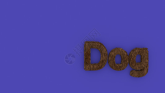 小奶狗字体狗-紫罗兰色背景上的 3d 字棕色 呈现毛茸茸的字母 宠物毛皮 宠物店 宠物屋 宠物护理标志设计模板 兽医诊所和动物收容所无家可背景