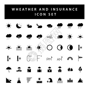 地震黑色图标以及带有黑色淋巴样式设计设计的天气保险图标设计图片