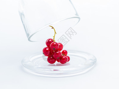 在白色背景的玻璃面罩下 一个玻璃盘中的红色卷纹分枝生态花园篮子果园生长生物收成圆顶水果团体背景图片