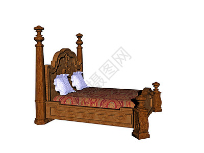 卧室的木制双床框架双人床休息寝具枕头金属床垫背景图片