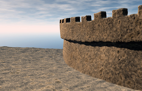 棕岩石城堡堡垒 有墙壁风筝系统城墙翅膀骑士壁垒防御石工城堡城垛背景图片