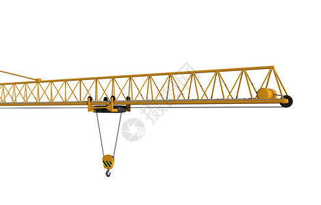 装有钢柱的黄色建筑工地起重机悬臂配重负载旋转臂金属绳索工具建造起重旋转背景