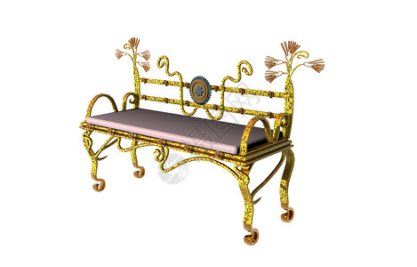具有多种装饰品的异国金属板金属长凳休息情调家具花园装潢框架背景图片