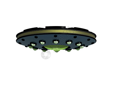 天空中的蓝色飞碟飞行物飞船光盘绿色聚光灯旅行圆形背景图片
