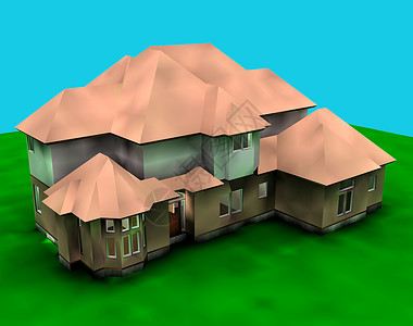 大的乡村大房子 屋顶上有块胶湿的屋顶建筑住宅奢华生活别墅单户背景