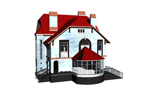 有红色屋顶的大别墅房子楼梯栏杆别墅建筑温室背景图片