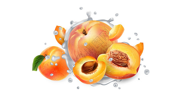 吃杏子酸奶或牛奶喷洒中的杏子和桃子广告插图营养味道厨房食物美食奶制品饮食甜点插画