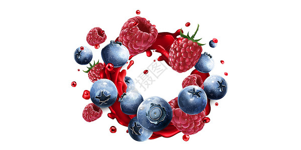 蓝莓果汁蓝莓和草莓 在一滴红果汁菜单餐厅健康浆果厨房营养饮食食物广告美食插画