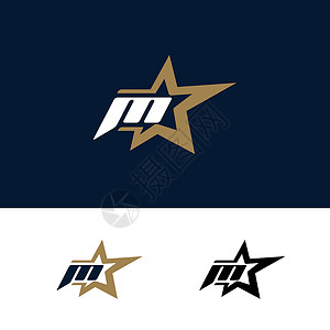 带有 Star 设计元素的字母M 标识模板 矢量插图 公司品牌身份背景图片