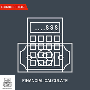 财务计算图标 细线矢量说明预算数据办公室学校帐户技术插图商业报告投资背景图片