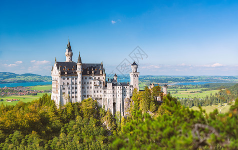 托坦努斯德国巴伐利亚纽施文斯坦城堡宫殿石头悬崖历史联盟全景旅游历史性纪念碑森林旅行背景