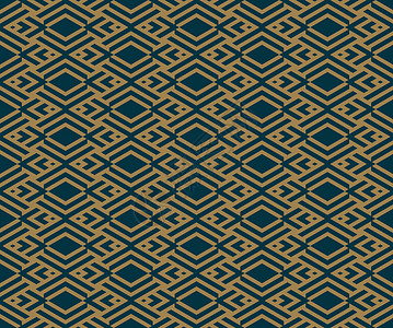 带有线条 轮廓和无缝矢量背景的抽象几何图案 蓝黑色和金色纹理打印织物条纹金子艺术窗帘蓝色正方形对角线六边形背景图片