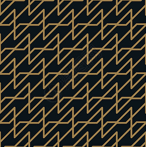 带有线条的抽象几何图案 无缝矢量背景 蓝黑色和金色纹理几何学条纹装饰品金子窗帘纺织品六面体多边形网格织物背景图片