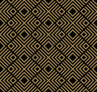 带线条的抽象几何图案 菱形 无缝矢量背景 黑色和金色纹理多边形纺织品装饰包装风格窗帘装饰品插图几何学正方形背景图片