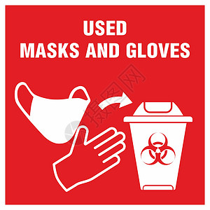 垃圾的危害用于使用医疗面具和手套概念图标的垃圾桶红色红标记插图疾病危害风险垃圾卫生环境生物丢弃安全插画