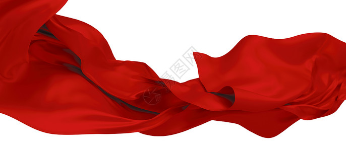 红织物在风中飘动 孤立于白色背景3D re曲线纺织品红色海浪丝绸流动波浪状奢华渲染插图背景图片