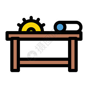 木制齿轮叶刀木匠桌子黑色工具工作站插图木头工匠建造工作插画