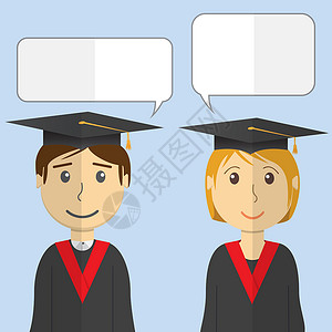 以彩色背景为毕业礼服的学生的现代矢量插图 设计平板仪式庆典考试男人文凭套装成人女士校友知识设计图片