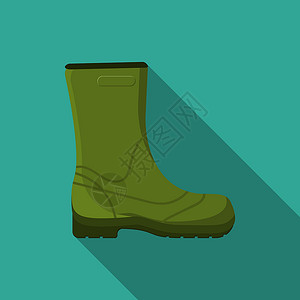 雨崩徒步橡胶靴图标 露营 徒步旅行和长阴影捕鱼设备的现代矢量说明 设计平坦插画
