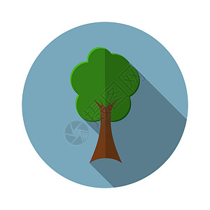 以长阴影显示树形图标的现代矢量图示木头叶子生态橡子荒野插图农业森林生长环境背景