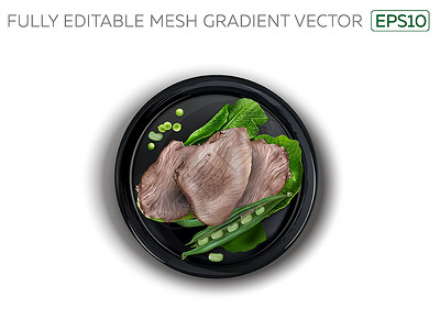 圆生菜在黑盘上用豆子 豆子和生菜煮肉味道服务活力绿色厨房食物时间饮食烹饪火鸡设计图片