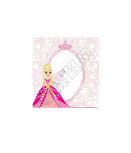 公主生日美丽的仙女  可爱的生日快乐卡裙子女孩风景棍棒魔法花园粉色季节庆典框架设计图片