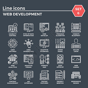 Web 开发线图标 Se同步数据图表用户风格编程手机编码网站面板背景图片