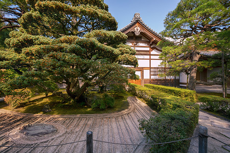 六也亭日本京都秋季期间 日本的干沙子花园在(又称Jisho-ji)(也称为Jisho-ji)背景