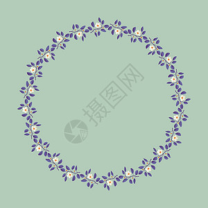 花环 有紫叶的树枝和浅奶油流花瓣包装卡片元素花圈艺术收藏边界打印插图背景图片