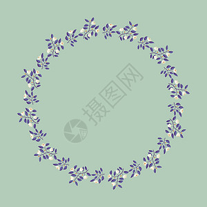 花环 有紫叶的树枝和浅奶油流边缘绿色艺术墙纸元素收藏打印花圈插图边界背景图片