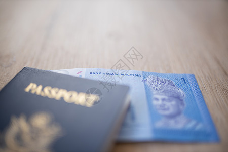 马来西亚国家银行 美国护照内一张林吉特纸条背景