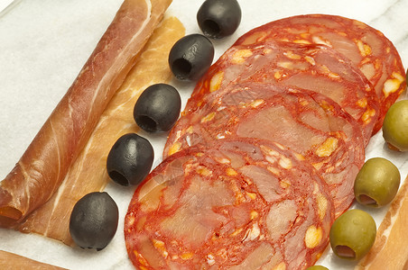 火腿塞拉农西班牙的乔里索香肠专业性猪肉食物小吃火腿塔帕倾斜熟食屠夫晚餐背景