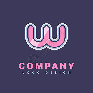 字母 W 标志设计模板插图紫色公司蓝色粉色圆形背景图片