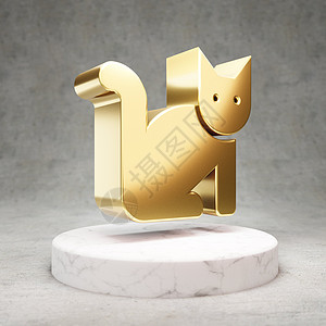 猫图标 白色大理石讲台上闪亮的金色猫符号标识插图反射社会光泽度金属金子背景图片