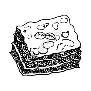 牛肉粿条意大利拉萨尼亚传统食物 手画素描风格沙拉奶油插图烹饪牛肉餐厅涂鸦小酒馆叶子卡通片插画