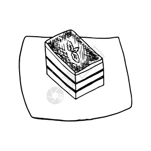 Tiramisu 意大利传统食物 手画草图风格 Vect涂鸦饼干餐厅海绵正方形奶制品盘子薄荷早餐可可背景图片