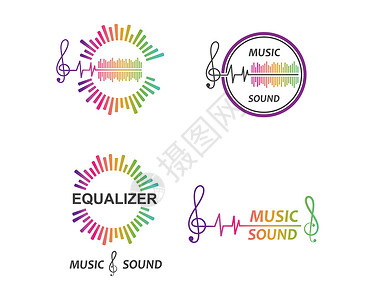 音乐节拍音乐 均衡器和声音效果标志矢量 ico记录涂鸦技术工作室嗓音展示插图频率立体声光谱插画