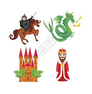 马夏克龙一系列童话故事元素图标动物盔甲斗争骑士危险国王男生王子植物王国设计图片