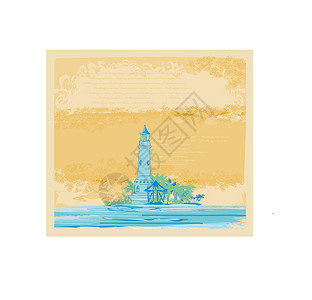 撒丁岛从一个小海滩上看到的灯塔     古董架插画
