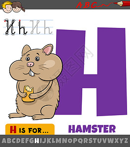 仓鼠元素字母H H 用卡通仓鼠动物的字母表设计图片