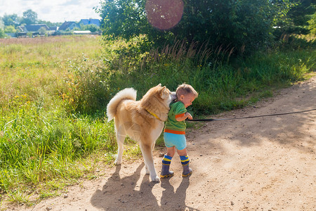 小男孩和狗快乐的小男孩和美丽的在乡村公路上休闲动物友谊幸福服装宠物童年男生亲热乐趣背景