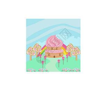 彩虹冰淇淋可爱的糖果屋设计图片