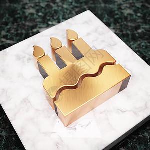 生日蛋糕图标 白大理石讲台上的青铜生日蛋糕符号背景图片