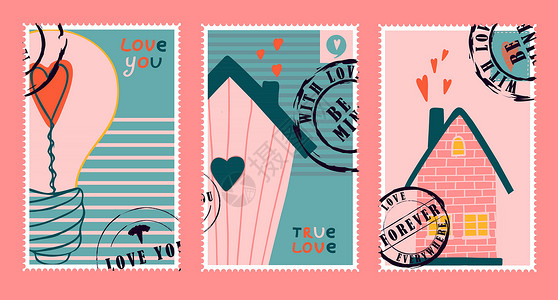 告白情书毛笔字浪漫的邮票 情人节的信封和卡片 自上而下的视图 用于网页设计和印刷的现代矢量插图 复古邮票 信函和邮政投递概念海豹感情情怀宏观情插画