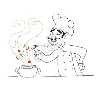 炒细面厨师烹饪汤     涂面图插画