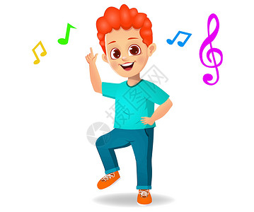 正在唱歌学生可爱的男孩跳舞到音乐矢量快乐唱歌童年团体艺术微笑学生学校派对孩子们插画