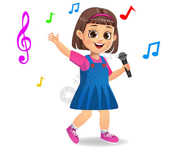 放歌曲唱歌的可爱女孩夹子幼儿园仪器女性学校孩子们人声团体旋律演员插画