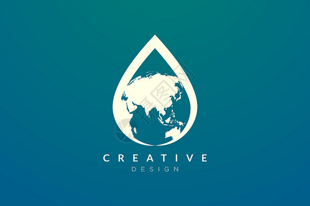 水与地球素材水滴与地球的组合设计 一个标志和图标的最小化和简单矢量示意图;插画